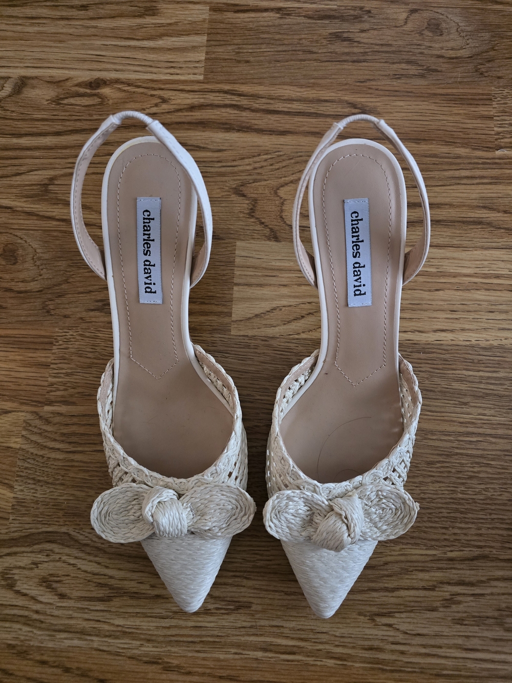 Charles David Allyson Raffia Bow Slingback Heels 9.5M